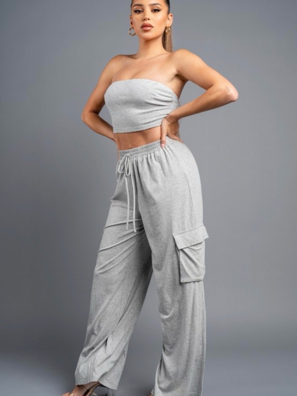 Soft Grey Cargo Wide-Leg Pants - Women's Lounge Trousers